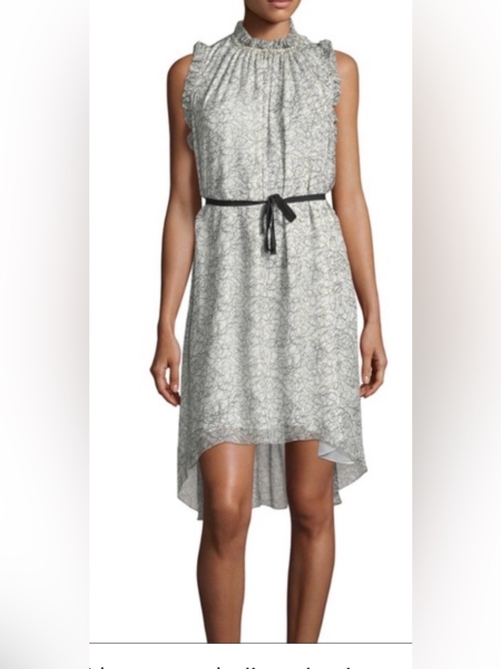 Elie Tahari 100% Silk Abstract Print High Low Midi Dress M Belted